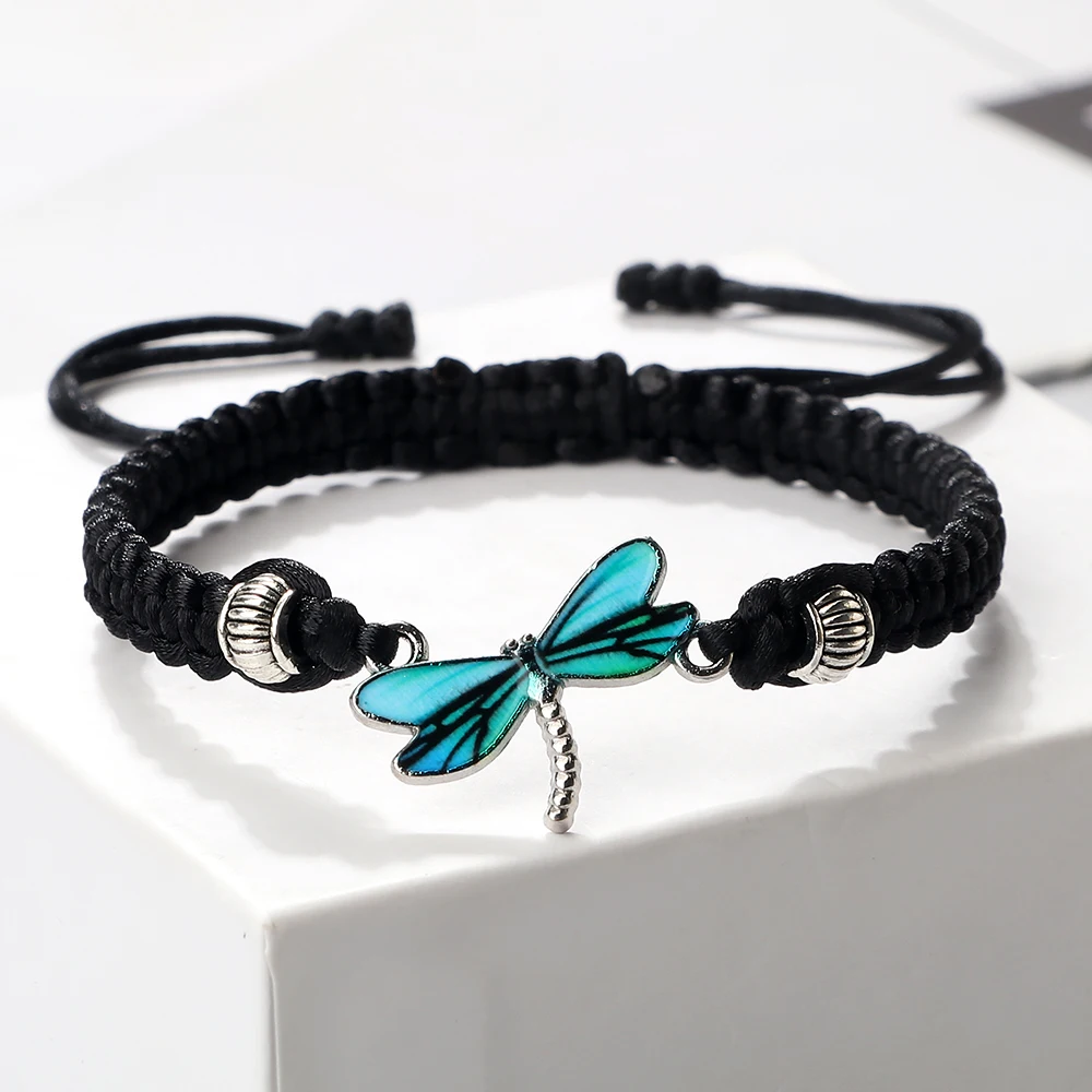 New Simple Blue Dragonfly Bracelets Lucky Braided Rope Adjustable Handmade Knot Colorful Sweet Lovely Jewelry Gift For Women Men