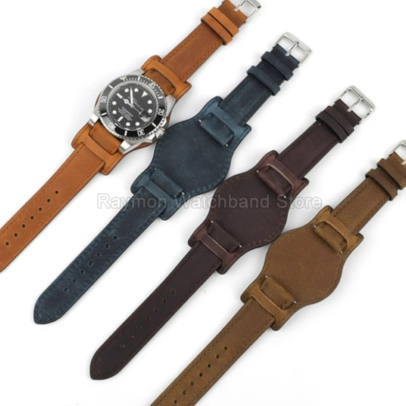 For Rolex Black Submariner Omega De Ville Series Waterproof Sweatproof Top Layer Cowhide Leather Men's Watch Bracelet 18 20 22mm