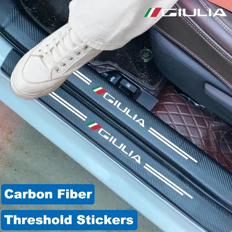 Carbon Fiber Trunk Bumper Strips Car Stickers for Alfa Romeo GIULIA Badge Sill Scuff Plate Decals Door Threshold Protective Film