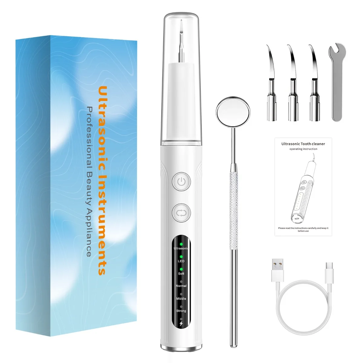 

Перезаряжаемый электрический очиститель зубов со светодиодной подсветкой, набор для чистки зубов с стоматологическими инструментами, профессиональный инструмент для ухода за полостью рта