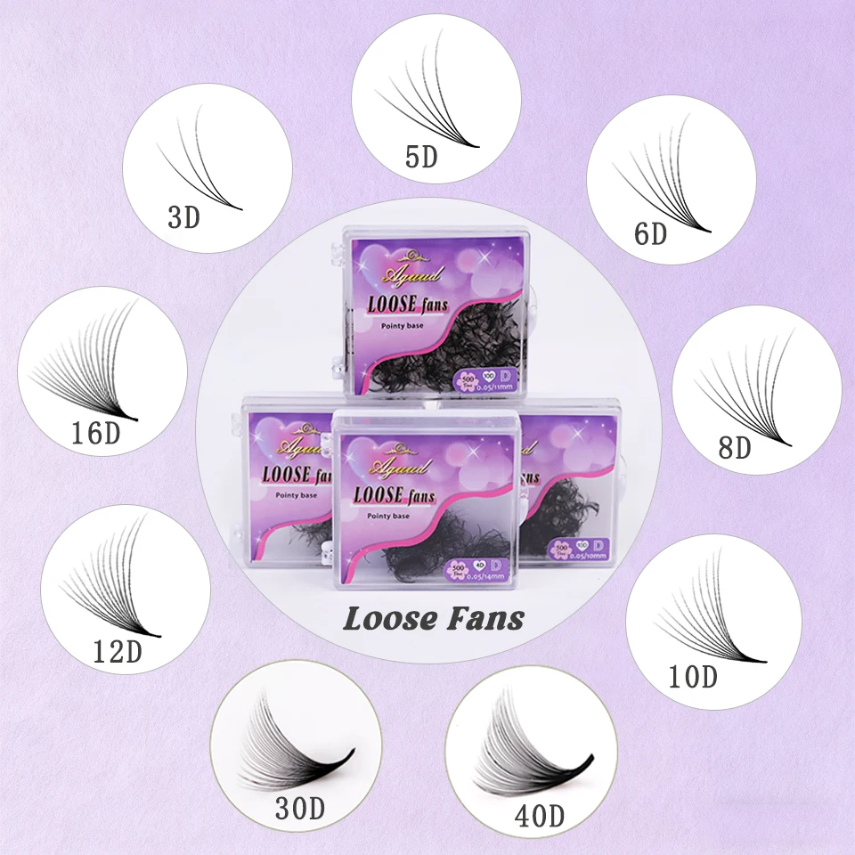 

AGUUD Big Fans Loose Fan Lashes Eyelash Extensions 5D 6D 8D 10D 30D 40D Pointy Base Premade Medium Stem Sharp Russian VolumeLash