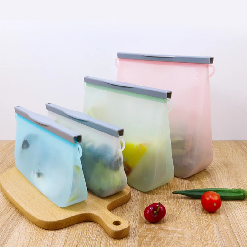 Reusable Silicone Food Storage Bag Fresh-keeping Sealed Food Bag Ziplock Bags Fridge Storage Food Cover Leakproof Plastic Bags