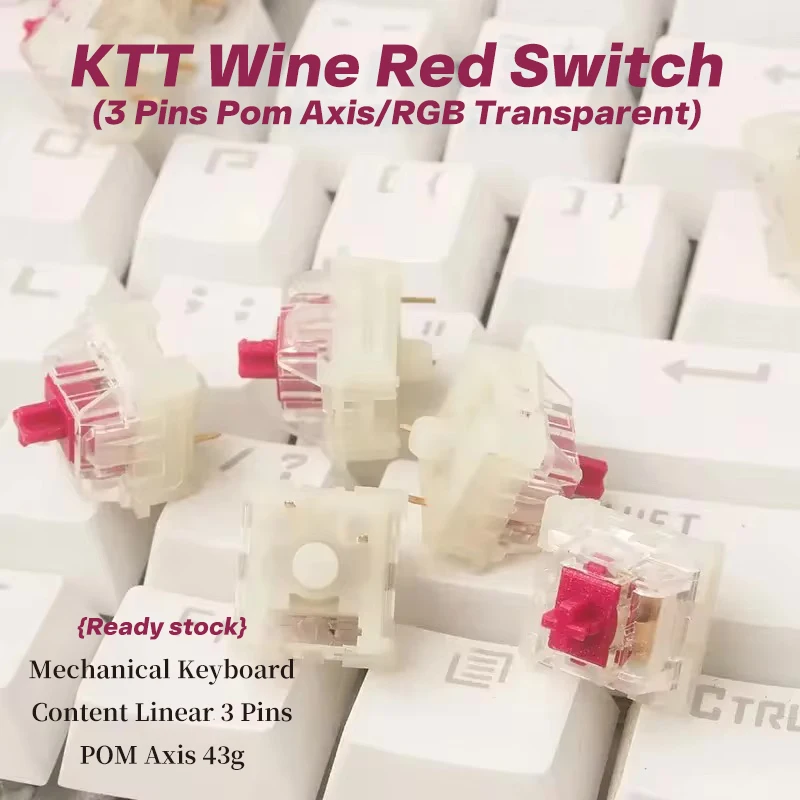 KTT Wine Red V2 45g Linear Switch 3 Pins POM Hot Plug Mechanical Keyboard Custom Switches RGB Gaming Keyboard Switch
