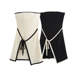 Women Contrasting  Knitted Mini Dresses Fashion Backless Lace Up Bodycon Dress Summer Lady Vacation Party Vestidos
