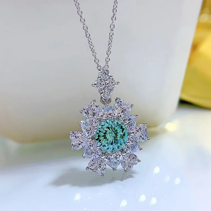 2023 جديد الاصطناعية Paraiba الألعاب النارية قطع قلادة المرأة 4 قيراط عباد الشمس قلادة مع سلسلة #5