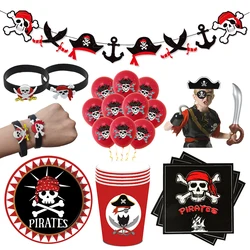 Servilletas de Fiesta Pirata para niños, platos, tazas, manteles, Pancarta, globo de calavera pirata, decoración de fiesta de cumpleaños temática del Caribe