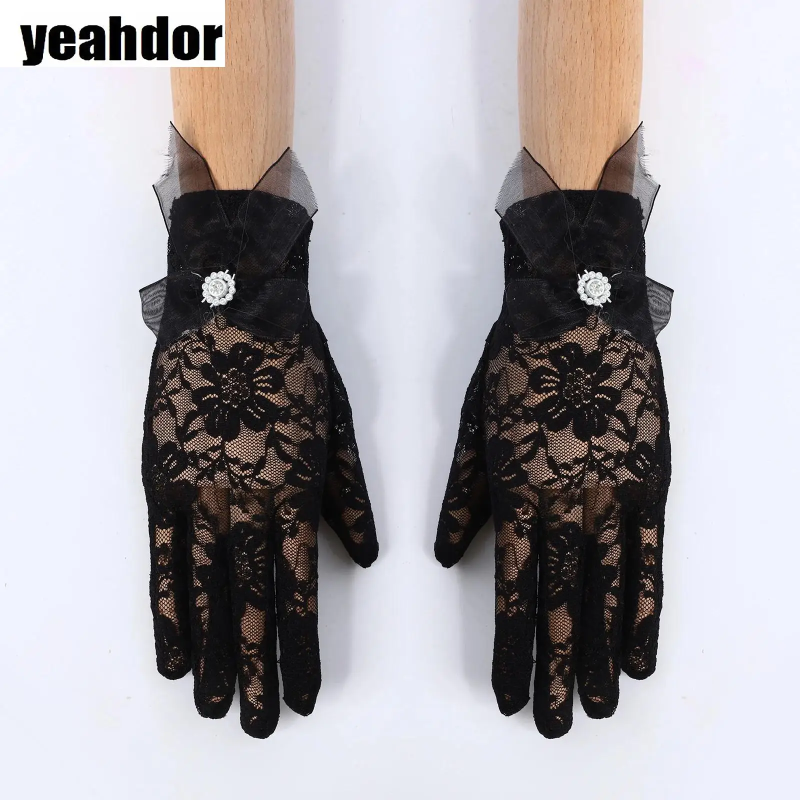 

1Pair Elegant Lace Gloves Lady Full Fingers Bowknot Breathable Lolita Cosplay Gloves for Wedding Tea Parties Costume Accessories