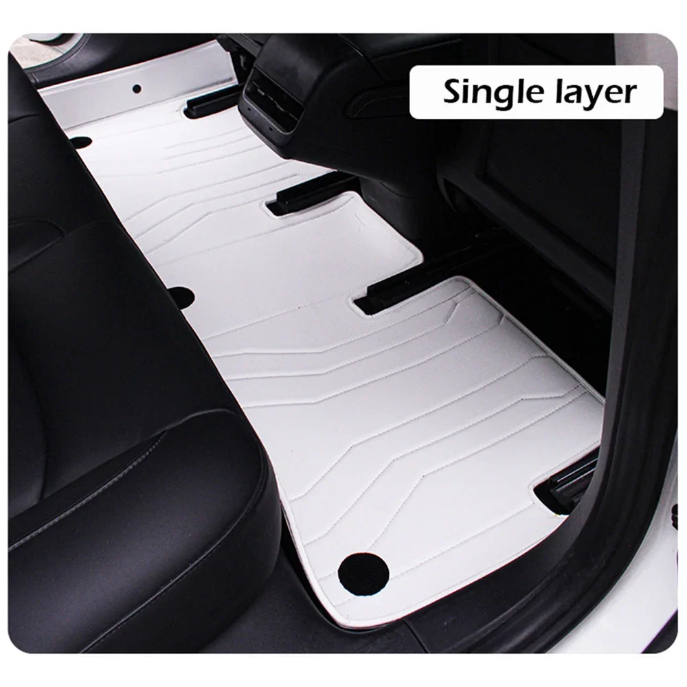 Leather Floor Mats for Tesla Model Y 3 Highland Single/Dual-Layer All Weather Leather Base Floor Liner and Removable Soft Carpet