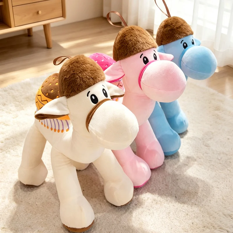 Fluffy Camel Animal Plush Toy Simulation Desert Camel Stuffed Doll White Pink Blue Optional Creative Tabletop Sofa Ornament