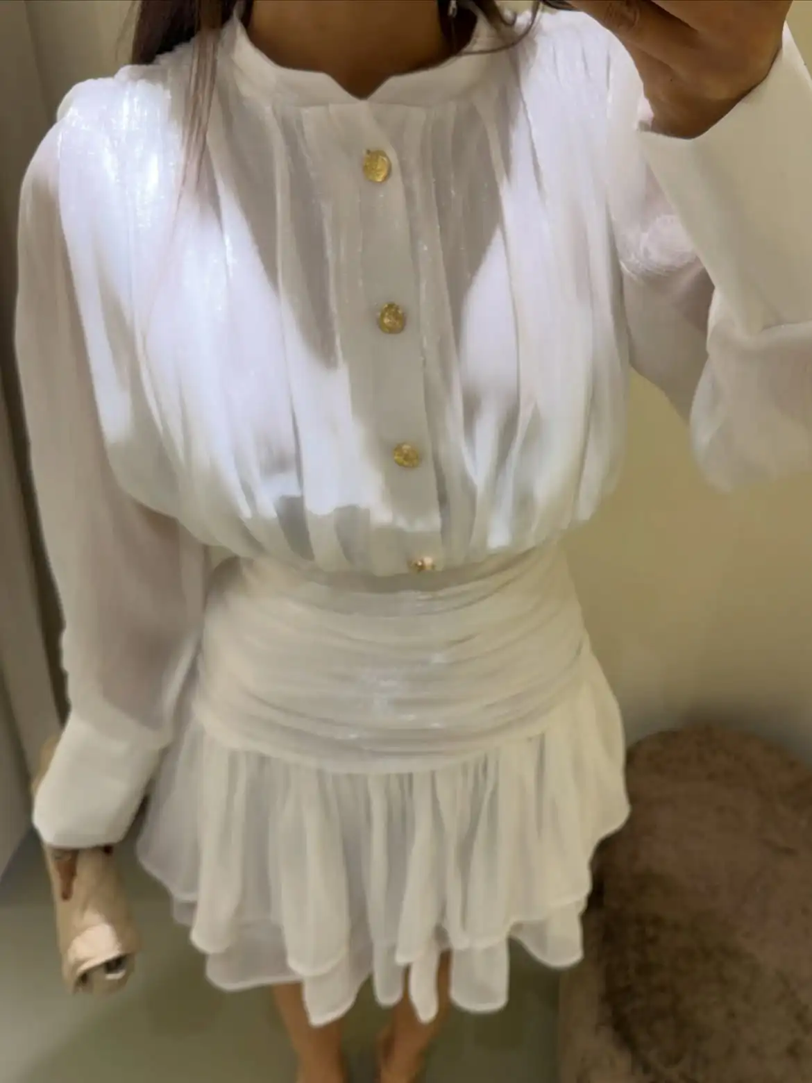 

Women's Formal Evening Gowns Multi Evening Dress Luxury Stand Collar Puff Sleeve Ruched Shiny Chiffon Elegant Party Dresses