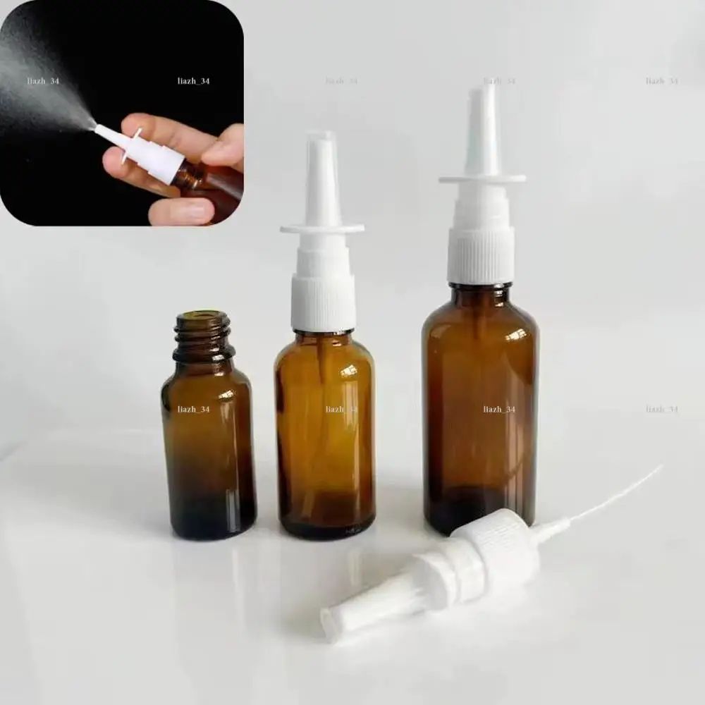 15ml-100ml Amber Nasal Spray Bottle Glass Nose Mist Sprayer Press Spray Head Empty Bottles Refillable Glass Atomizer Nasal Spray