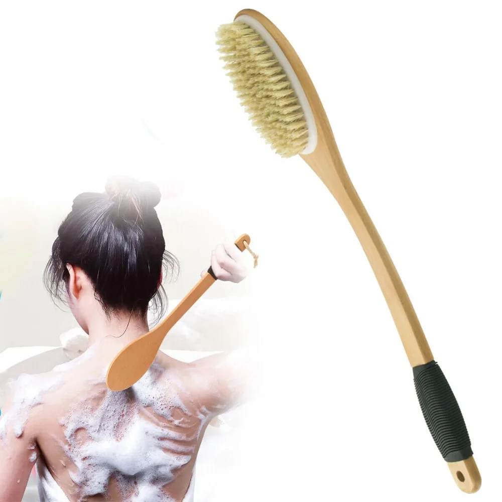 New Long Handle Shower Brush Wooden Massage Back Scrubber Brush Skin Exfoliator Wet Or Dry Use Body Bath Brushes for Men Women