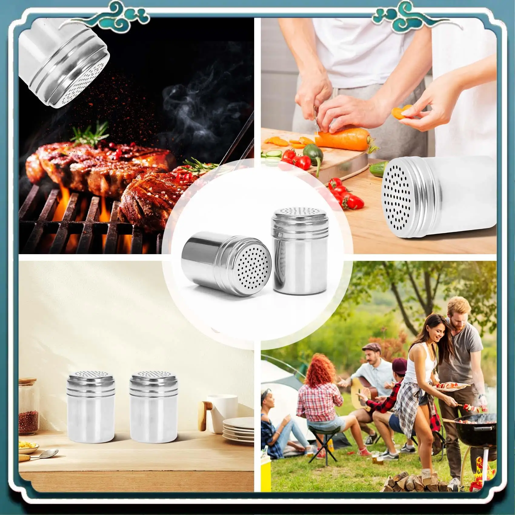(Set Of 2) Dredge Shakers 10 Oz, Stainless Steel Spice Shakers Baking/Cooking Limited Time Offer