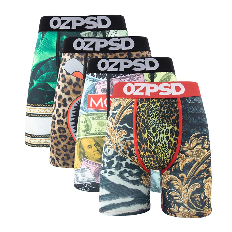 OZPSD 4Pcs Sexy Men Underwear Boxers Breathable Mens Underpants Fashion Print Boxershorts for Men Plus Size Men's Panties Trunks