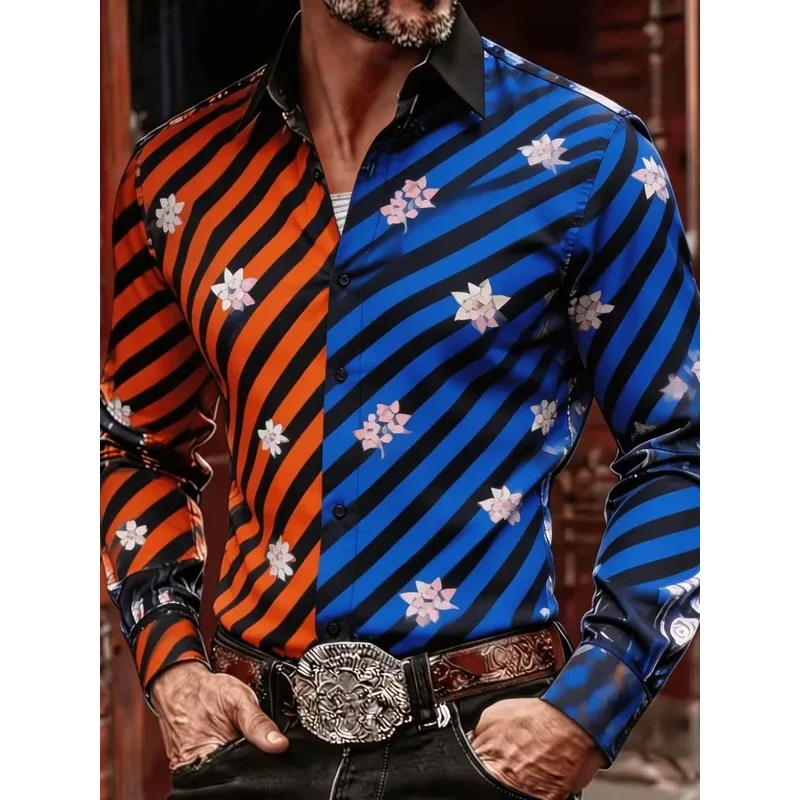 New Halloween Pumpkin Spider Web Bat Printed Long Sleeve Shirt Personalized Trendy Men's Casual Slim Fit Shirt