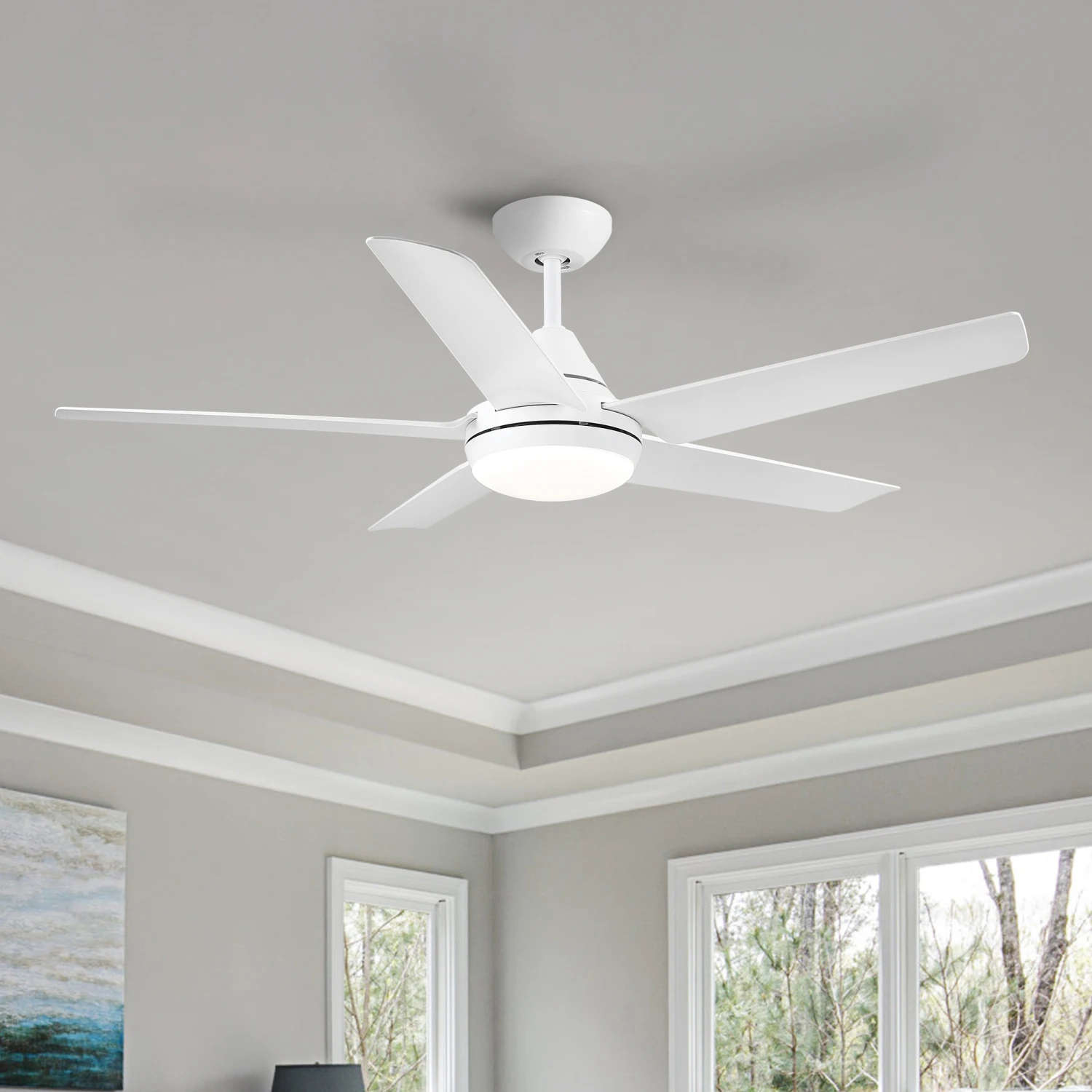 

YUHAO 48" Integrated LED Ceiling Fan with White ABS Blade - Energy Efficient Home Cooling