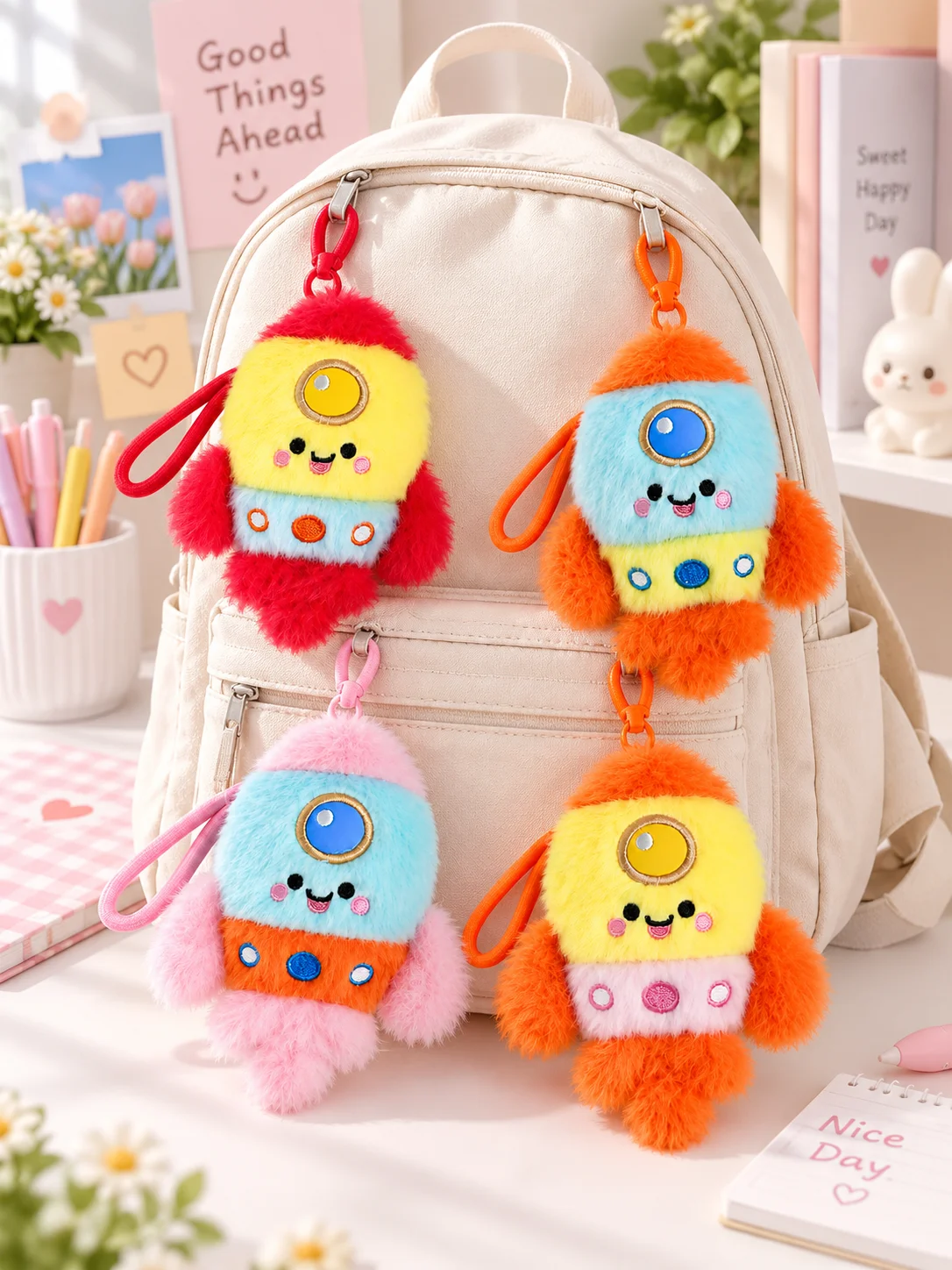 Cartoon Rocket Plush Keychain Cute Stuffed Toy Pendant Bag Charm Soft Doll Creative Gift for Kids Friends