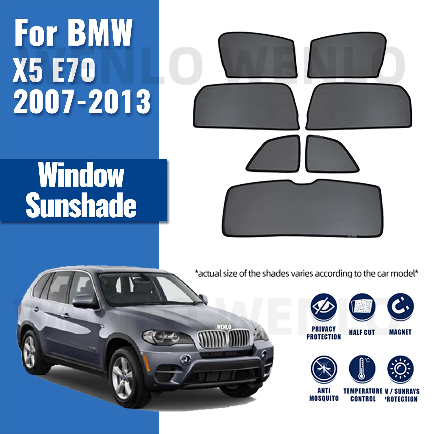 For BMW X5 E70 2007-2013 Car Sunshade Front Windshield Mesh Curtain Rear Side Window Sun Shade Glass Shading Sun Protection