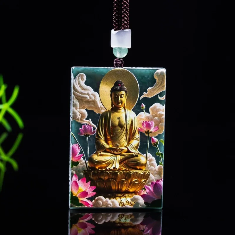 

100% нефритовый кулон с изображением Будды Дайничи Нёрай, ручная резьба, талисман на удачу, религиозное целебное украшение из кристаллов для мужчин и женщин, подарок