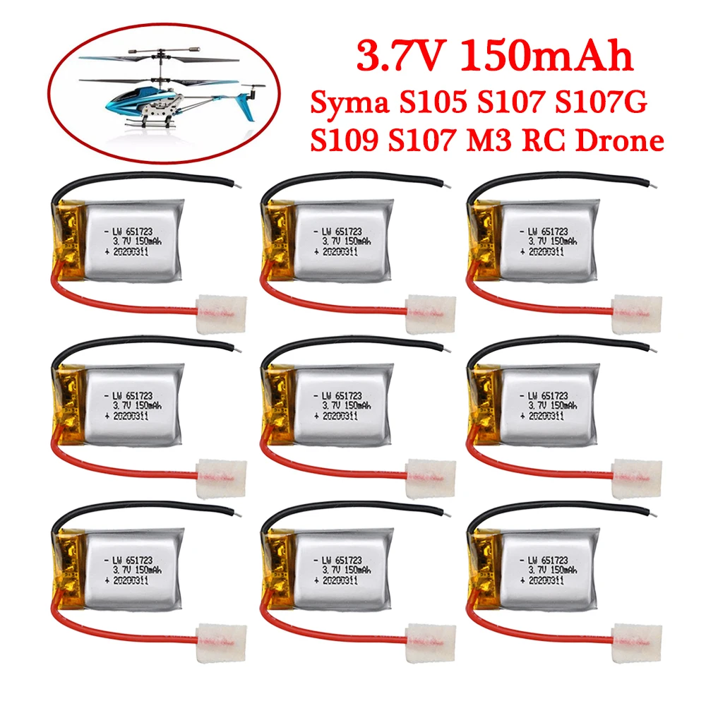 Wholesale 3.7V 150mAh 20C Li-po Battery For Syma S107 S107G S107-19 Skytech M3 Airplane Helicopter Drone Lithium Battery 651723