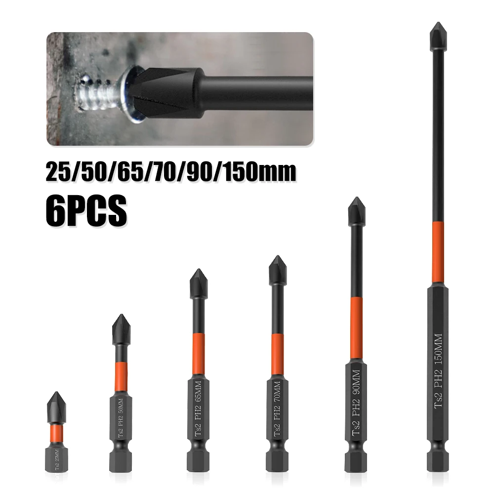 25-150mm Strong Magnetic Batch Head PH2 Cross Screwdriver Set Impact Drill Bit Screw Alloy Steel Non-slip Cross Screwdriver