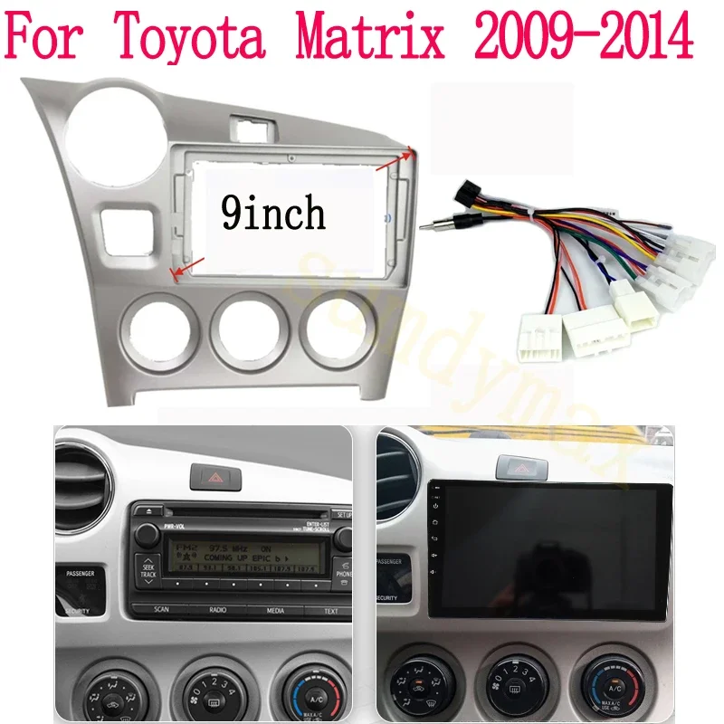 2 DIN 9 Inch Car Fascia Frame for Toyota Matrix 2009-2014 Kit Panel Fitting android car Radio with cable wire