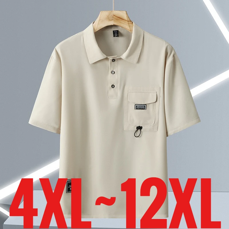 Extra Big Size 12XL Men's Casual Polo Shirt Short Sleeve Golf Wear Male Plus Large 6xl 7xl 8xl 9xl 10xl Pocket Polyester Spandex