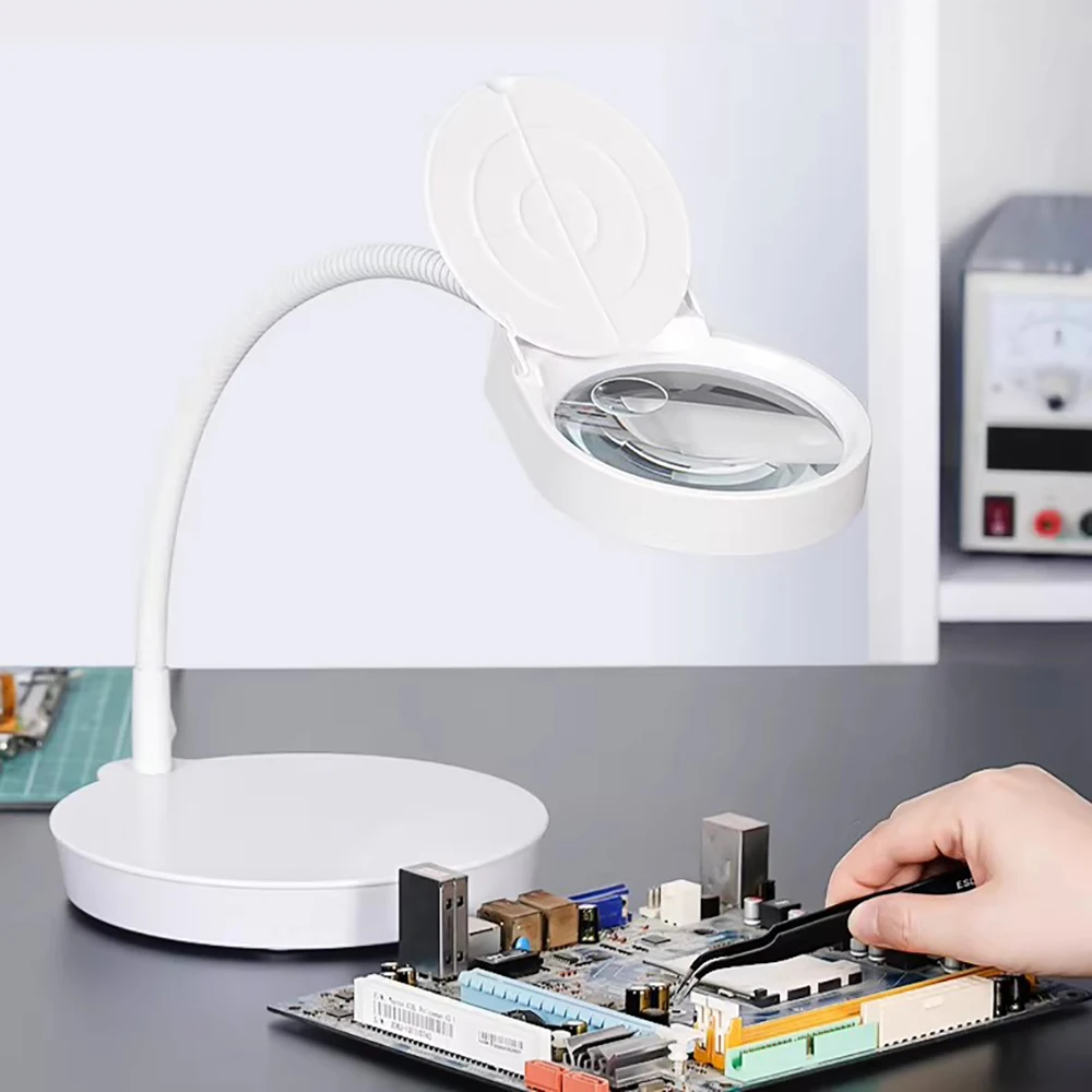 Desktop Magnifier with LED Lights - 30X/20X Dual Magnification, Adjustable Gooseneck, for Circuit Board Repair & Precision Work
