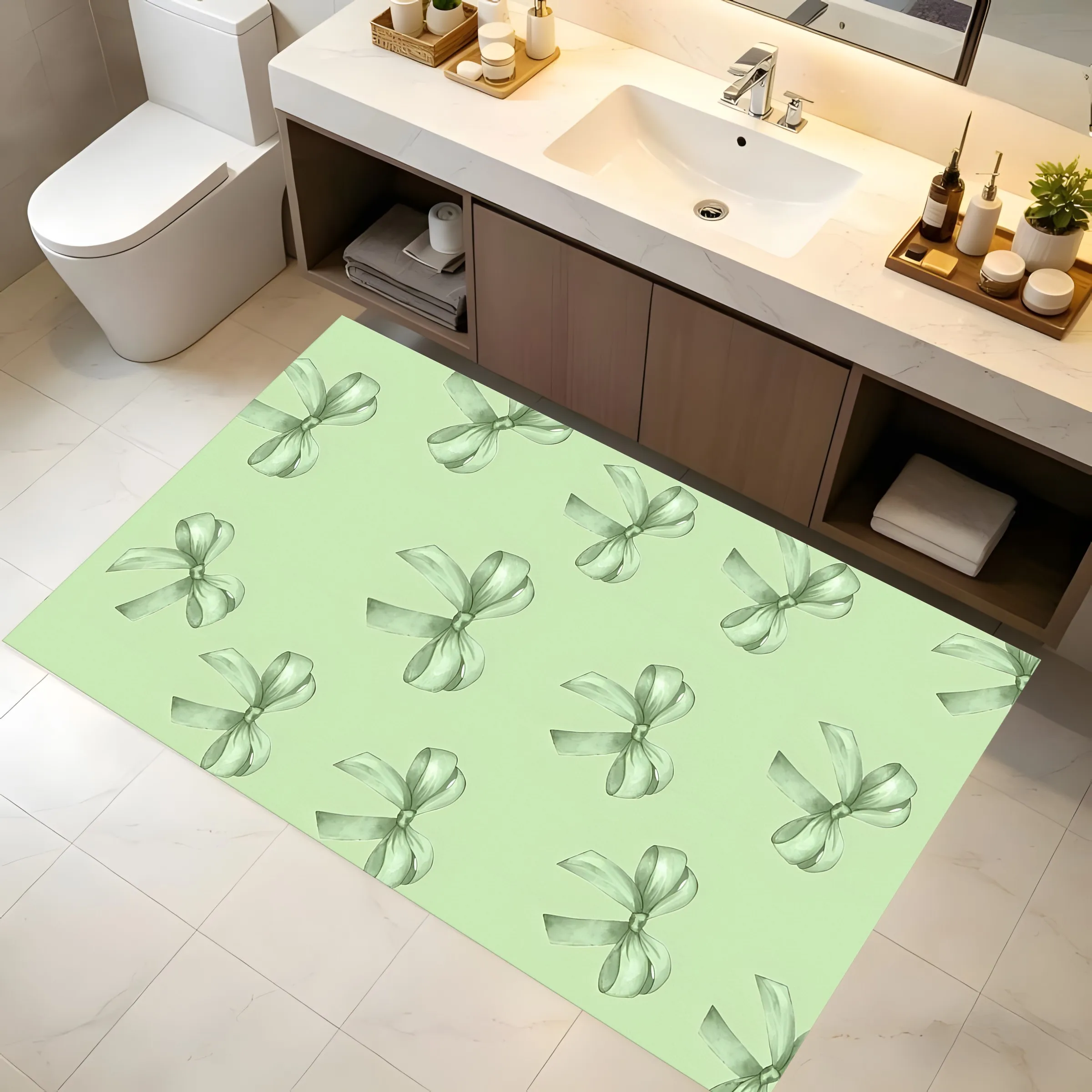 2D Large Light Green Watercolor Bow Carpet Refreshing Soothing Style Bedroom Living Room Rug