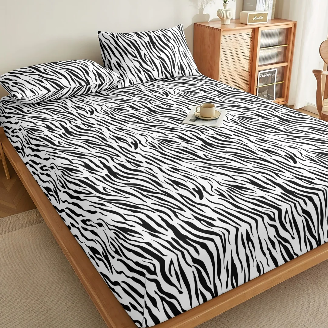 Zebra Stripe 3-Piece Bedding Set - Unique Individual Fitted Sheet Comforter Cover & Pillowcases for a Stylish Sleep Experience