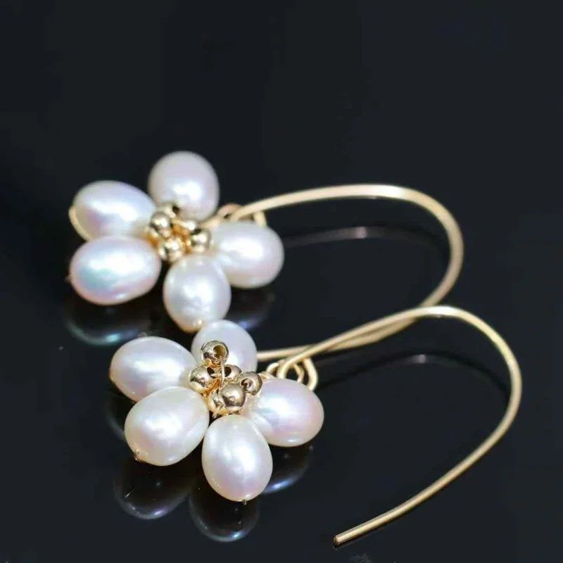 

SGARIT Elegant Vintage Rice Natural freshwater Pearl Pendant Drop Earrings Women 14k Gold Filled Hanging Piercing Earring