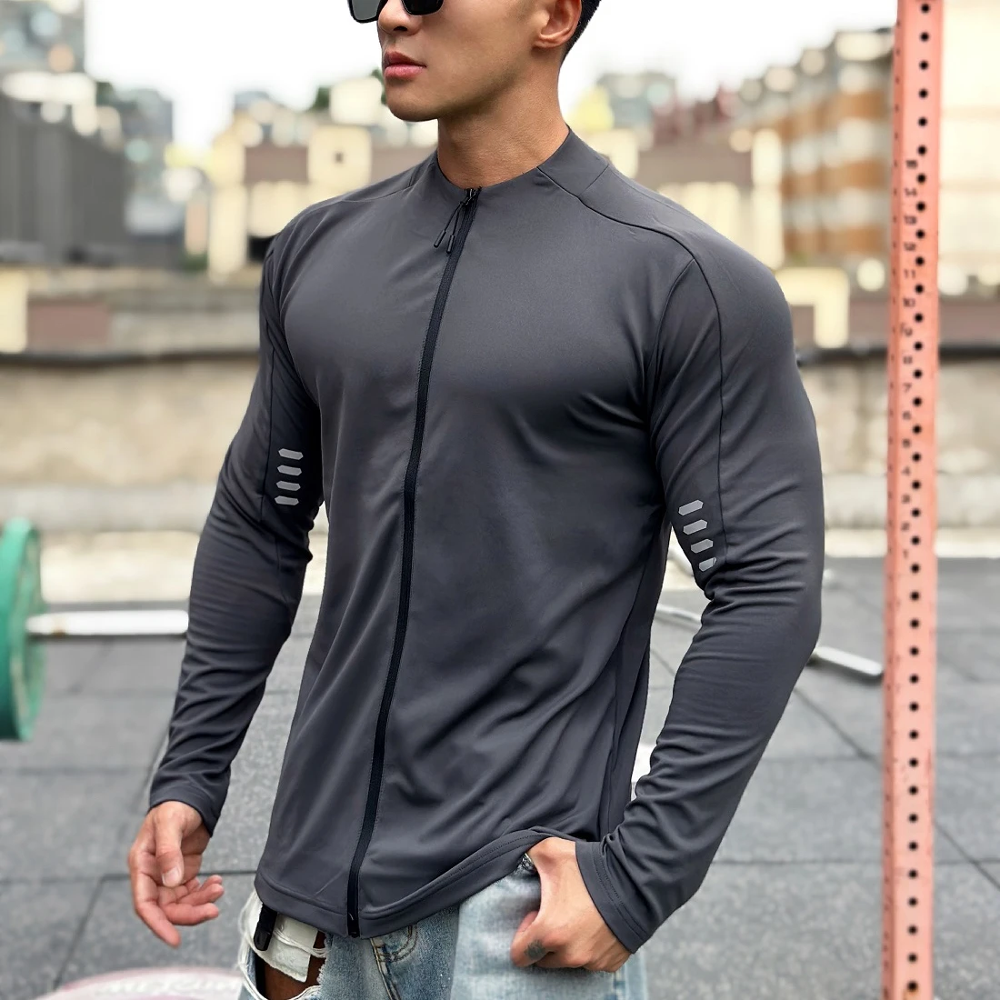 

New Autumn Men Jacket Stand Neck Quick Dried Long Sleeve Coat Slim Fit Casual Sportswear Workout Outdoorwear