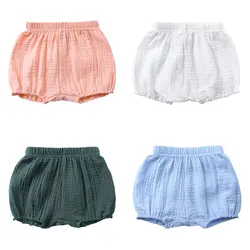 Summer Kids Boys Shorts Solid Color Baby Girl Shorts Cotton Linen Bread short Pants Fashion Newborn Bloomers 6 Months-4 Years