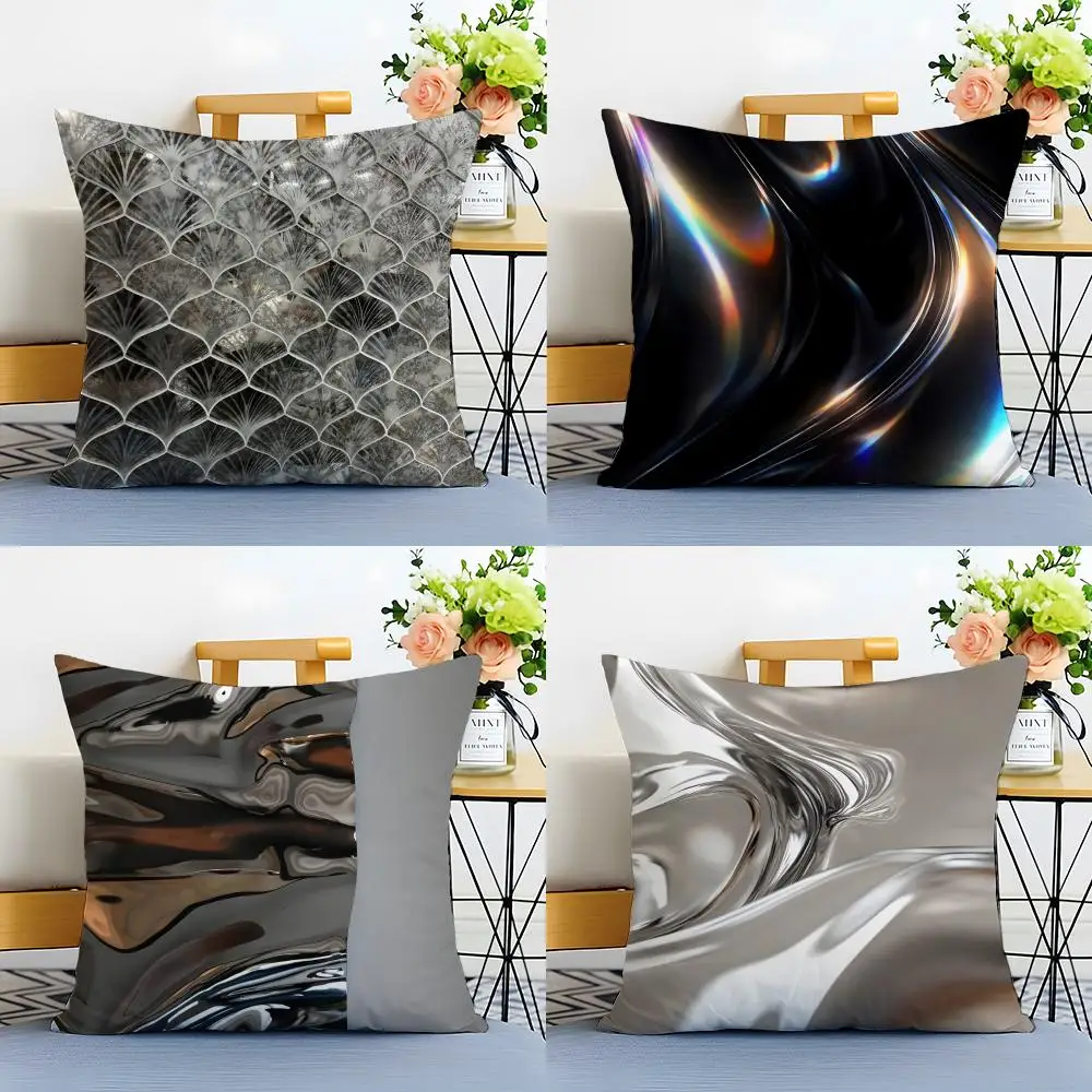 E-Electroplated Mirror Finish Pattern Cushion Cover Washable Linen Pillowcase Soft  for Sofa Bed Cozy Home Room Decor
