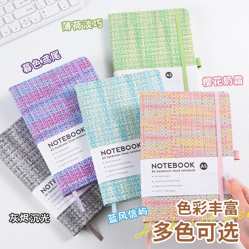 A5 Linen Texture Hardcover Notebook with Elastic Band 192 Pages 80GSM Office School Business Notepad Stationery
