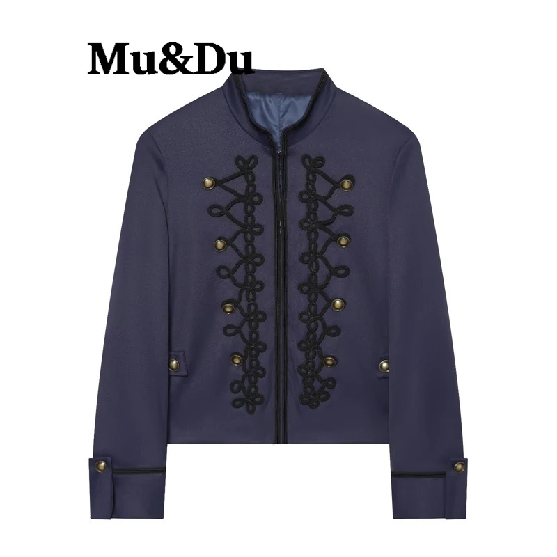 Women's Spring Cropped Napoleon Jacket - Stand Collar Button Front