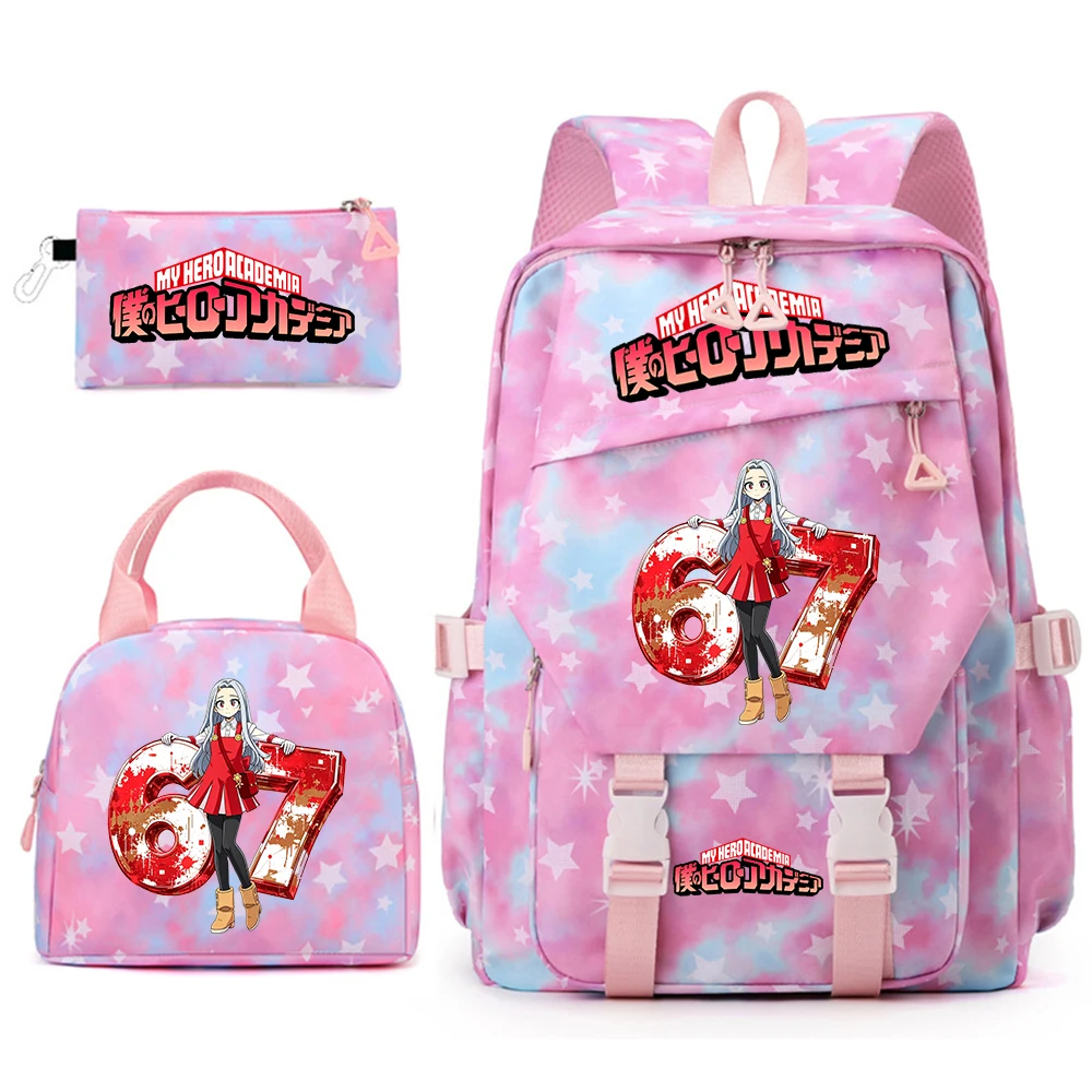 僕のヒーローアカデミア-エリ67-プリント学生用バックパックセット-女の子用-ランチバッグ-ペンシルケース付き-スクールショルダーバッグ