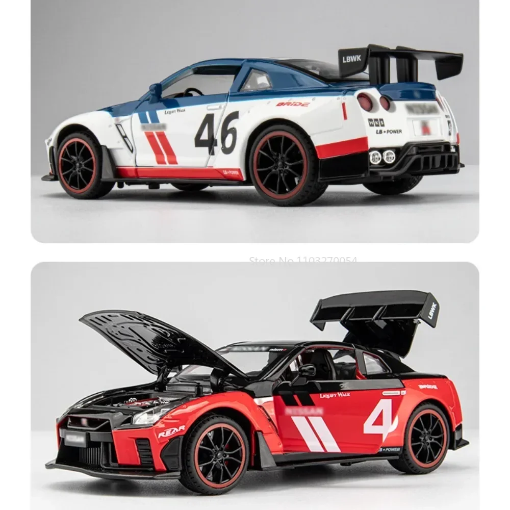 1/22 Scale GTR Modified Car Alloy Model Toys Diecast Metal Sound And Light Toy Car Vehicle Collection For Kids Boy Birthday Gift