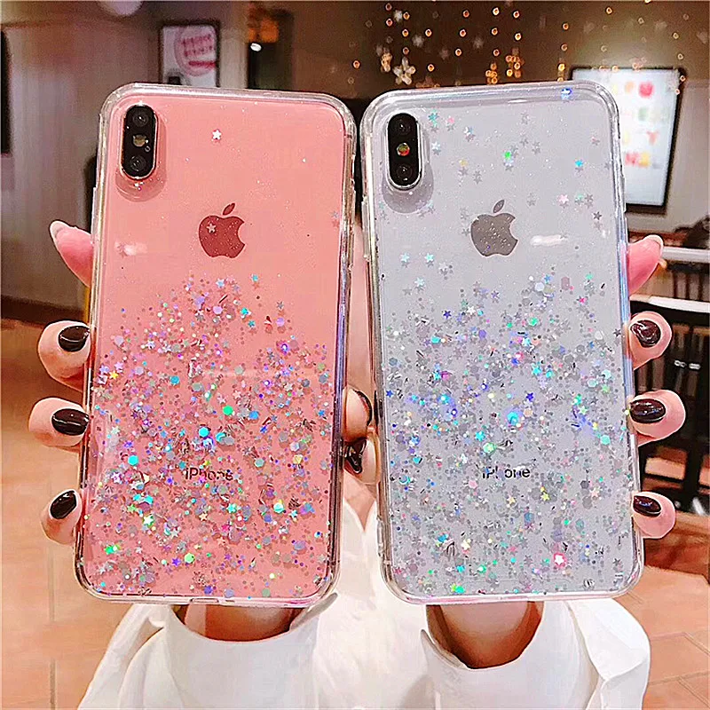 Shining Glitter Powder Phone Cases For iPhone 13 mini 12 Pro Max 11 Pro XR XS Max X 8 7 6S 6 Plus Transparent Soft Back Cover