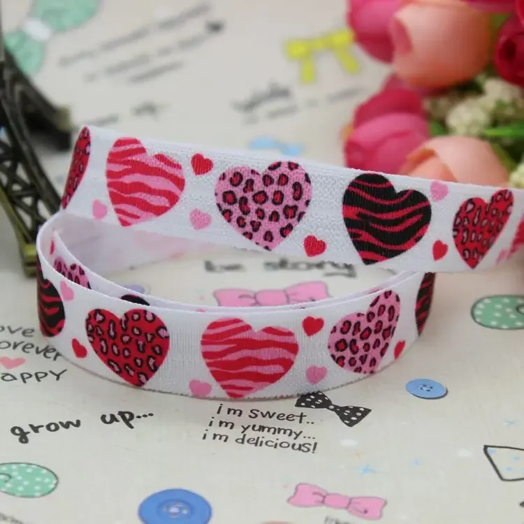 DHK 5/8 inch 5yards Fold Over Elastic FOE Valentine  printed ribbon headband  hair band  diy decoration OEM Wholesale C210