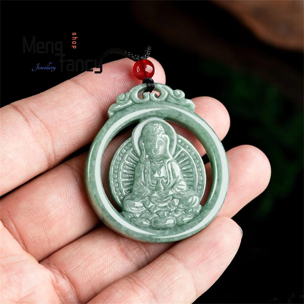 Natural A-goods Jadeite Bean Seed Zen Goddess of Mercy Pendant Exquisite Buddhist Amulet Best Selling Handicraft Fashion Jewelry