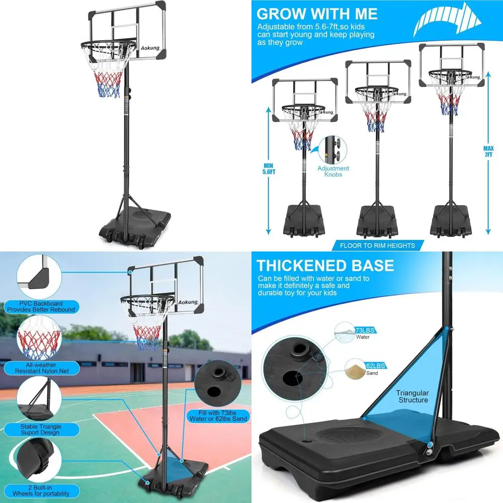 Przenośny system koszykówki dla młodzieży - regulowana wysokość od 1,47 do 2,35 m, tablica 28 cali, odpowiedni dla nastolatków i dzieci