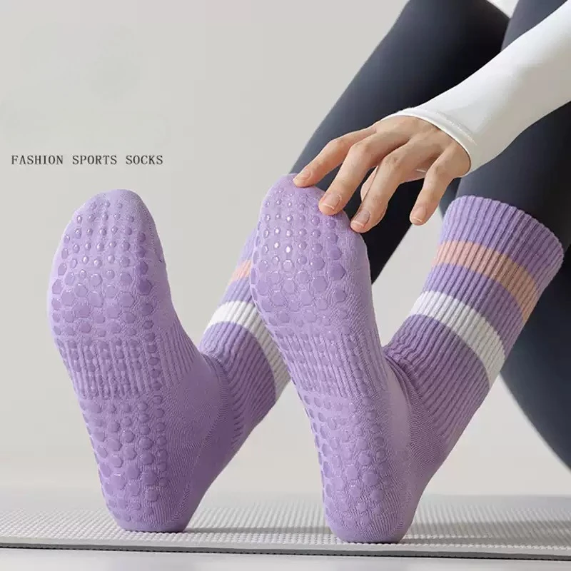 

Yoga Socks Non-slip Professional Women Autumn Winter Tube Dance Pilates Stripes Indoor Fitness Floor Boneless Stockings