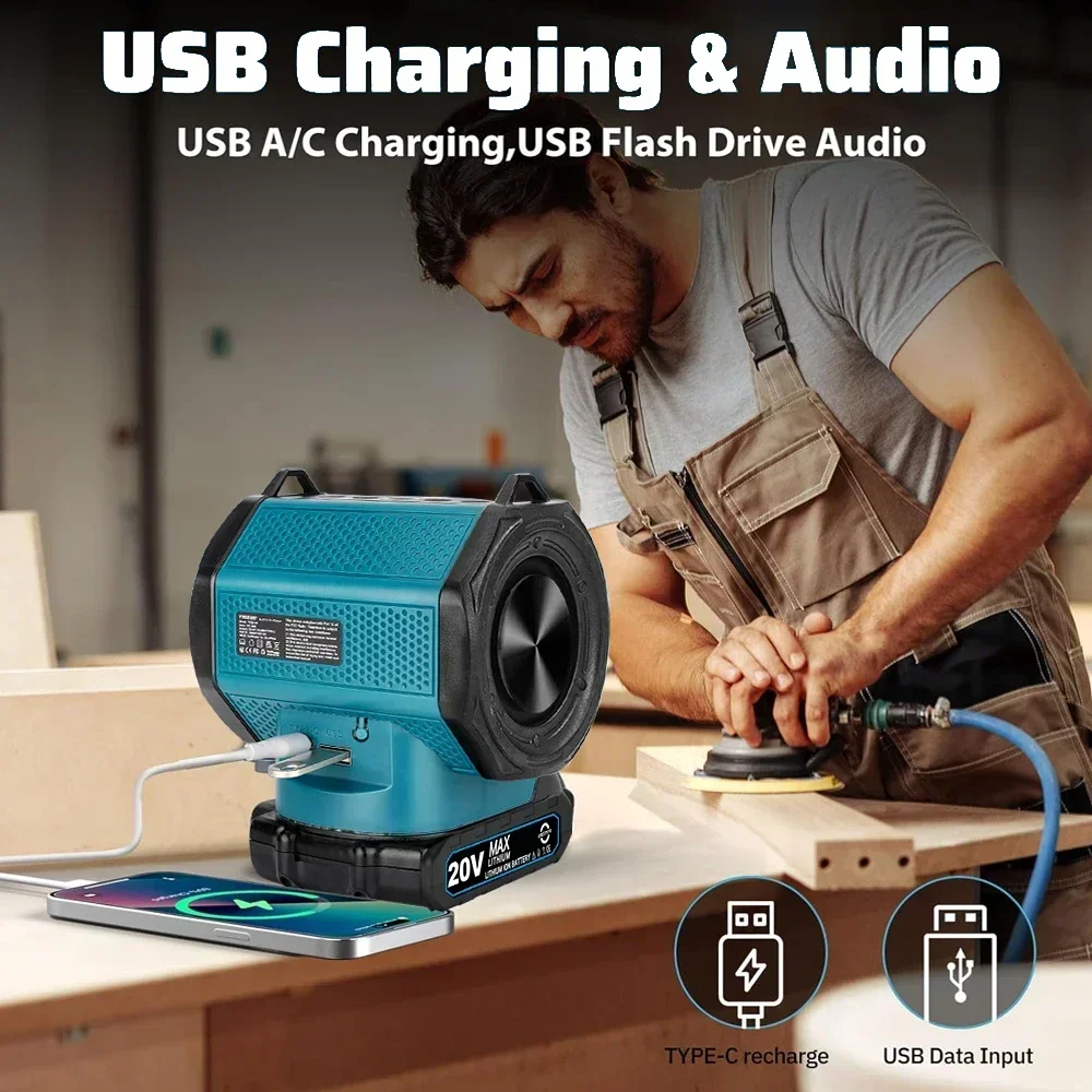 Imagem -04 - Alto-falante Portátil Bluetooth com Porta Usb tipo c Alto-falante Pequeno sem Fio para Empresários em Casa e Festas para Makita 18v Bateria