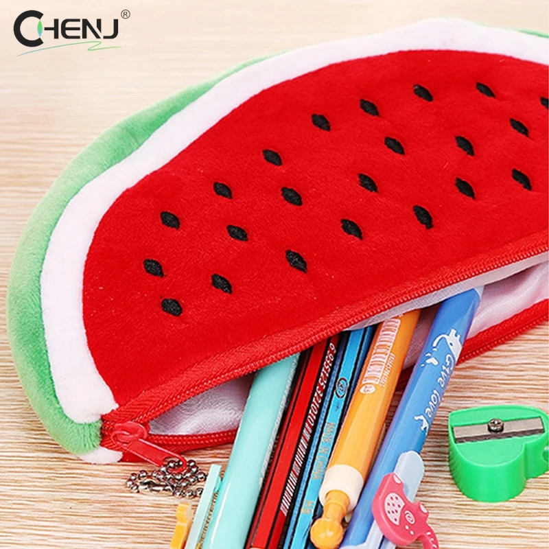 1 Stuks Creatieve Watermeloen Pluche Etui Kawaii Pencilcase School Pen Etui Benodigdheden Schoolbox Potloden Etui Etui