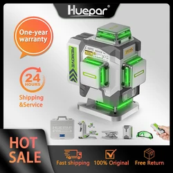 Huepar Professional Laser Level 4D 16 Lines ±2mm High Accuracy Green Cross Line Laser & 8000mAh Li-ion Battery For Construction