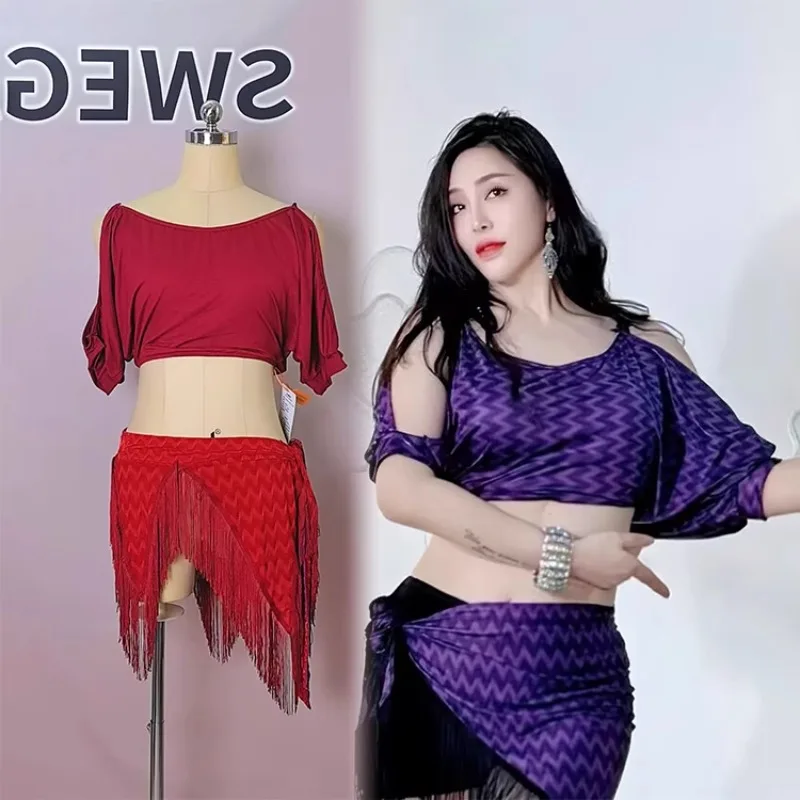 Customized Belly Dance Costumes Practice Bat Sleeve Top Modal Unique Exposed Arm Middle Sleeve Top Belly Dancing Clothes