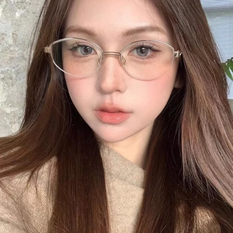 Retro Half-frame Oval Glasses Anti Blue Light Eyeglasses Reading Glasses Men Women Eyeglasses Antifatigue Computer Eyewear