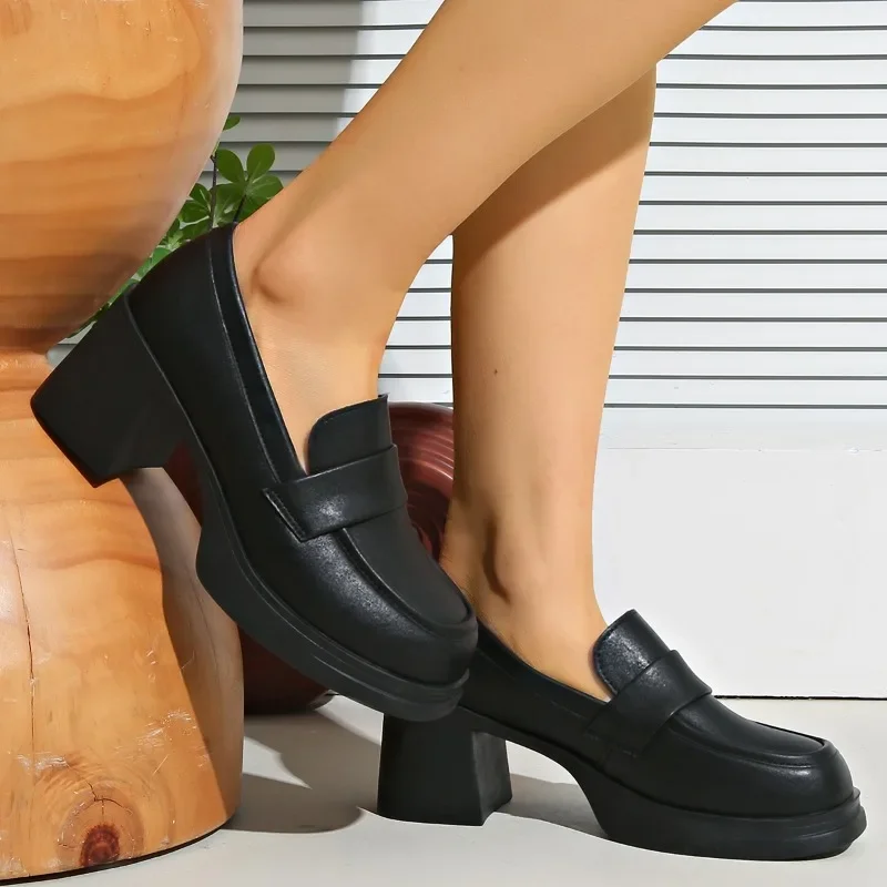 2025 marca sapatos femininos rendas manguito salto alto moda dedo do pé redondo escritório e carreira novo melhor vendedor saltos sólidos feminino