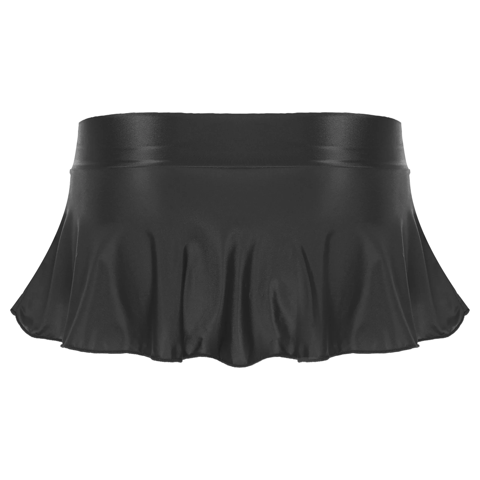 Women\'s Glossy Sexy Low Rise Ruffled Pleated Mini Skirt Solid Color Micro Miniskirt Lingerie Skirts Teddy Nightwear